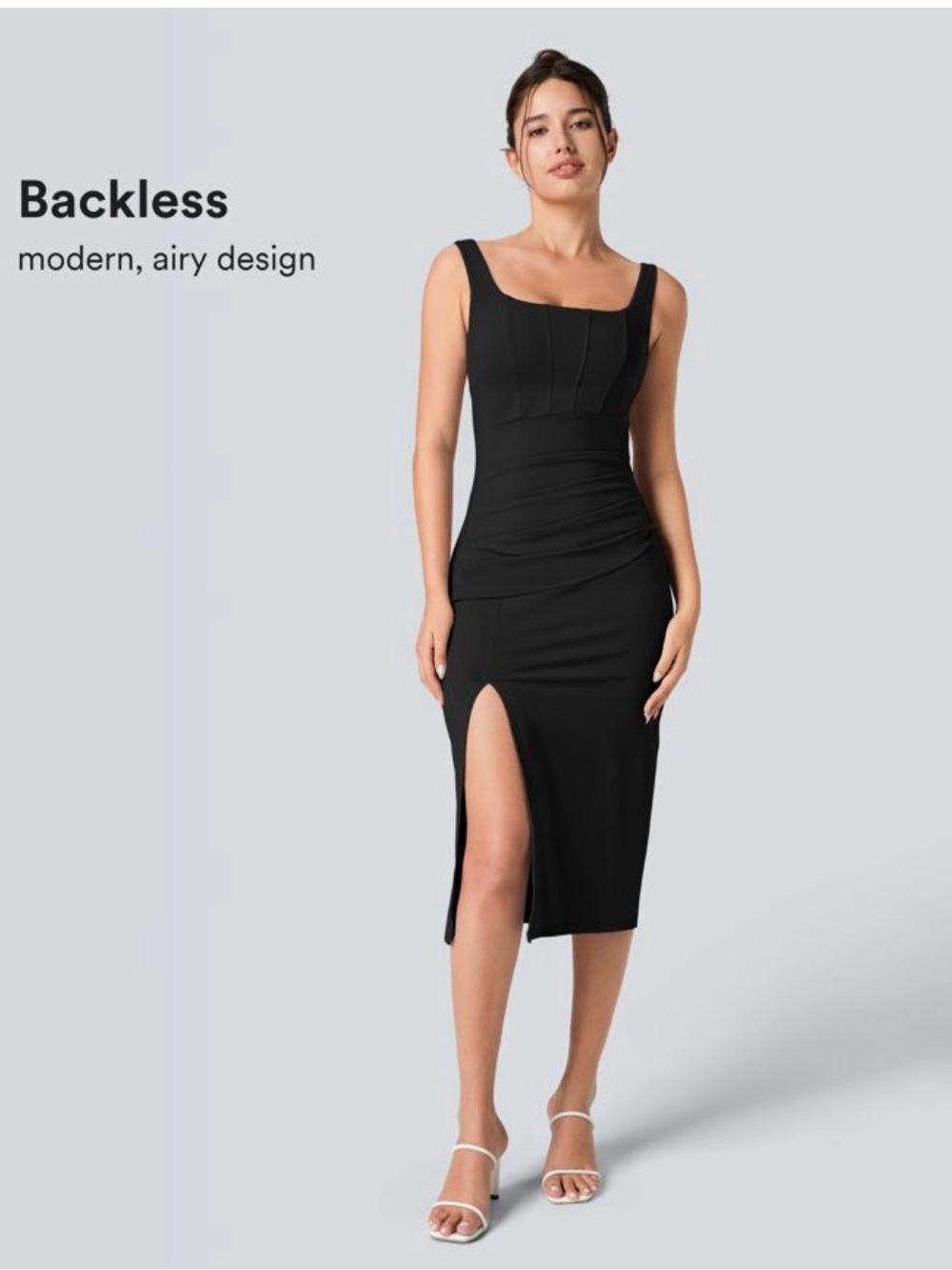 HALARA Black Sleeveless Midi Dress with Side Slit